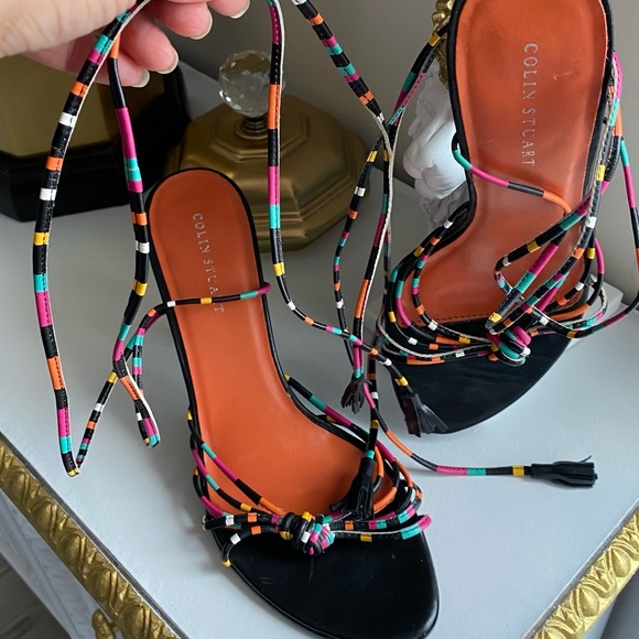 Colin Stuart Ankle strap tie up heels leather upper, 4" heel. - Picture 2 of 10